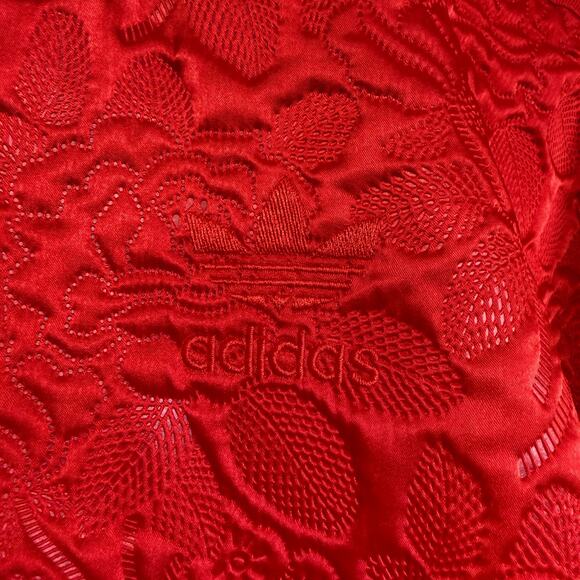 Adidas Tracktop Jacket Womens XS Red Floral Jacquard Trefoil Snap Up AY6733 NWOT - Picture 4 of 11